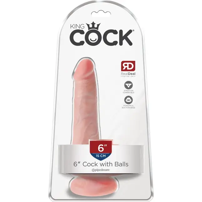 Телесный фаллоимитатор с мошонкой и присоской 6 Cock with Balls - 17,8 см - King Cock. Фотография 3.