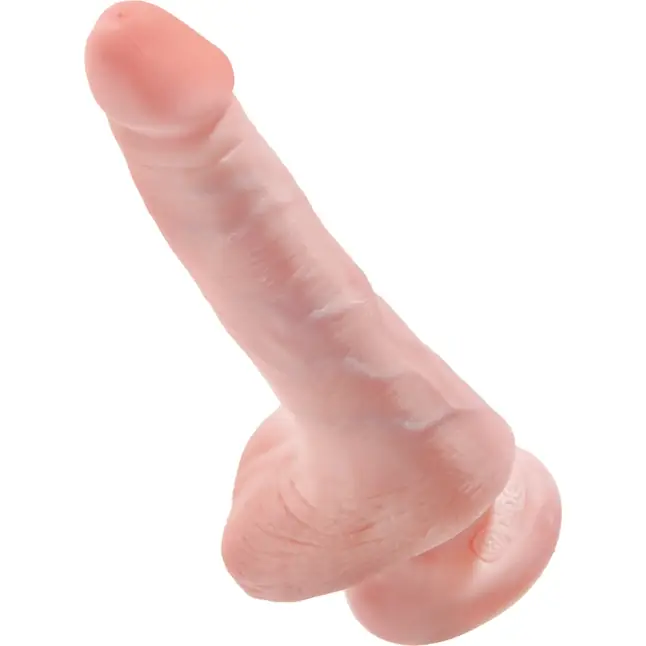 Телесный фаллоимитатор с мошонкой и присоской 6 Cock with Balls - 17,8 см - King Cock. Фотография 5.