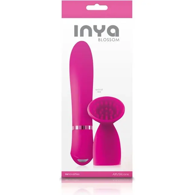 Ярко-розовый вибратор с насадкой-щеточкой для стимуляции клитора INYA Blossom - 17 см - INYA. Фотография 2.