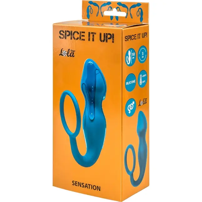 Бирюзовое эрекционное кольцо Sensation с анальным стимулятором - Spice It Up. Фотография 3.
