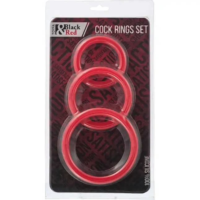 Набор из 3 красных эрекционных колец различного диаметра - Black Red. Фотография 2.