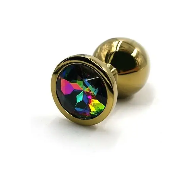 Золотистая алюминиевая анальная пробка с радужным кристаллом - 7 см - Kanikule anal plugs