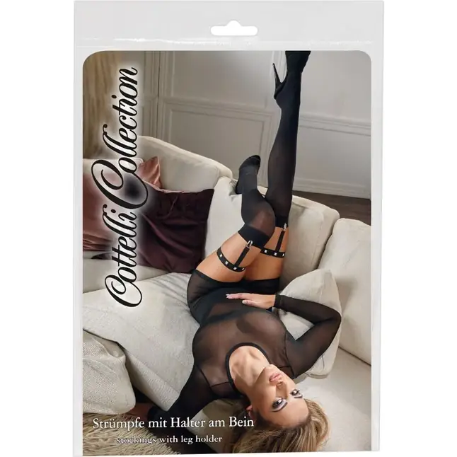 Чулки с гартерами, украшенными клёпками - Cottelli Collection. Фотография 3.