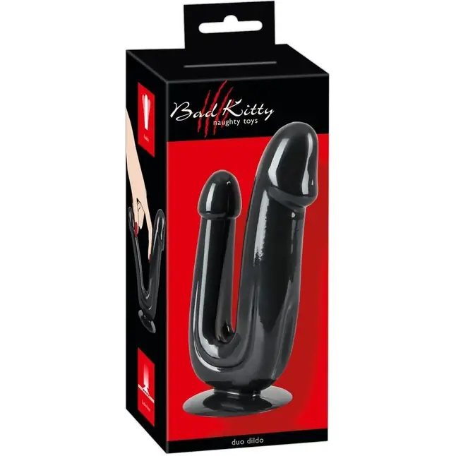 Чёрный анально-вагинальный фаллоимитатор Duo Dildo - 17,5 см - Bad Kitty. Фотография 3.