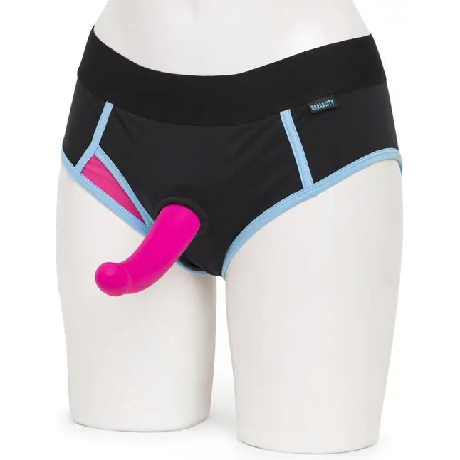 Ярко-розовый страпон на трусиках-брифах Broad City Pegasus Pegging Kit S/M - 17,8 см