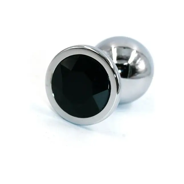 Малая анальная пробка из алюминия с чёрным кристаллом - 7 см - Kanikule anal plugs