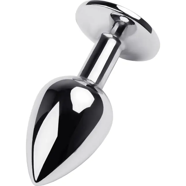 Серебристая анальная втулка с синим стразом - 9,5 см - Metal. Фотография 2.