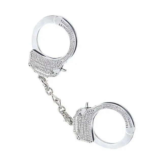 Серебристые наручники Romfun из металла со стразами