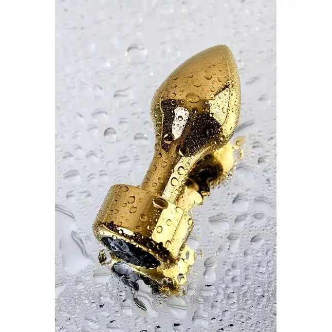Золотистый каплевидный анальный плаг с чёрным кристаллом - 9,5 см - Metal. Фотография 9.