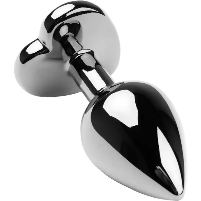 Серебристая анальная втулка с фиолетовым стразом-сердцем - 8 см - Metal. Фотография 3.