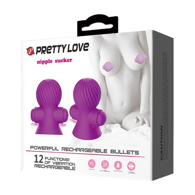 Лиловые перезаряжаемые вибростимуляторы для груди - Pretty Love. Фотография 6.