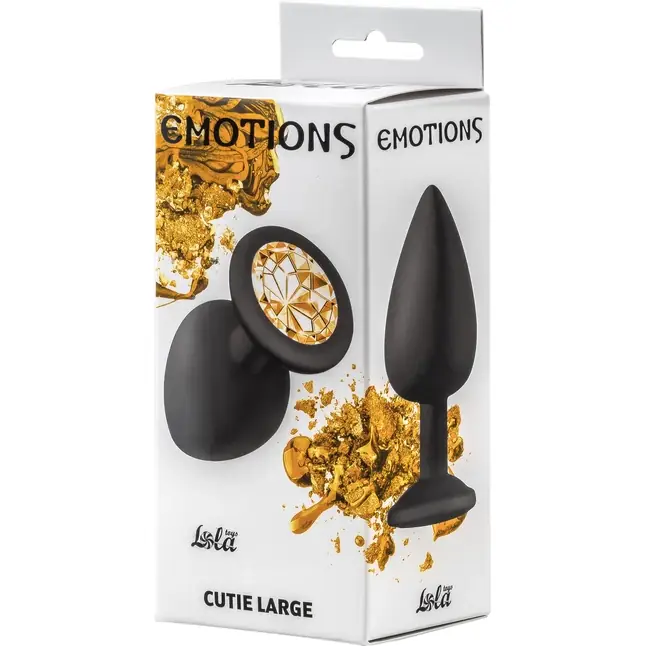 Чёрная анальная пробка Emotions Cutie Large с желтым кристаллом - 10 см - Emotions