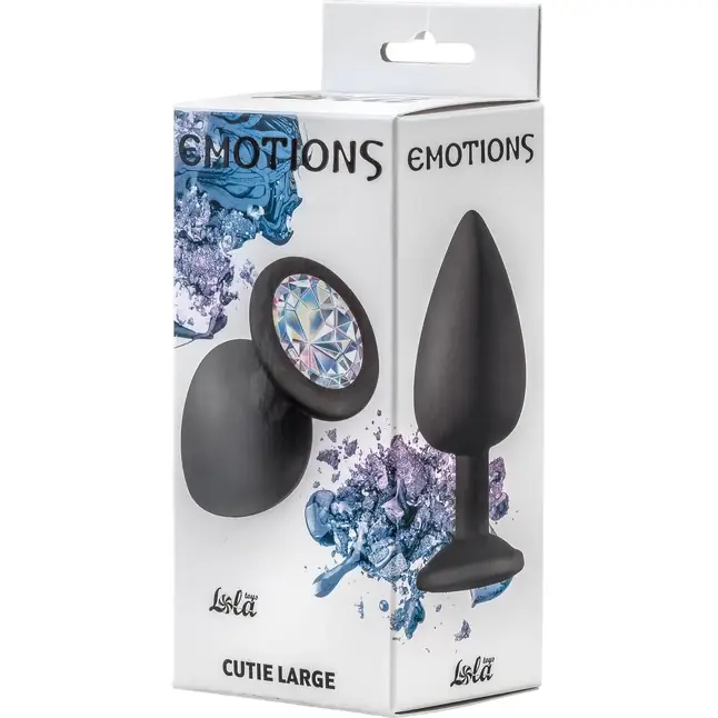 Чёрная анальная пробка Emotions Cutie Large с прозрачным кристаллом - 10 см - Emotions