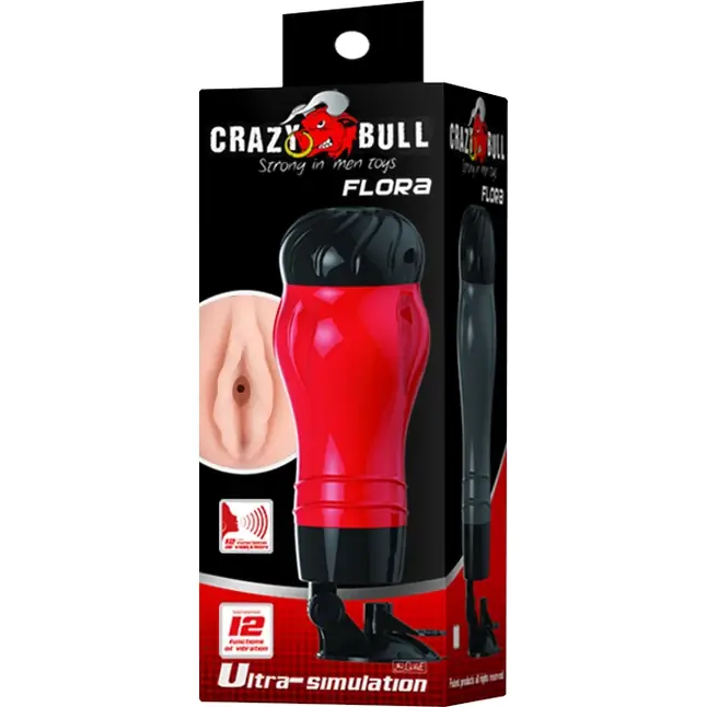 Мастурбатор-ротик с вибрацией, функцией голоса и в колбе с присоской - Crazy Bull. Фотография 8.