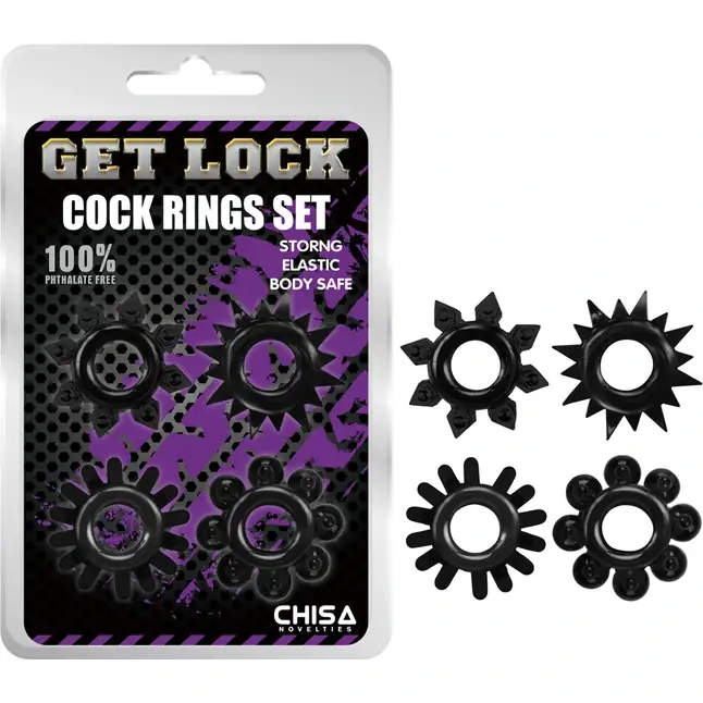 Набор из 4 черных эрекционных колец Get Lock - Get Lock