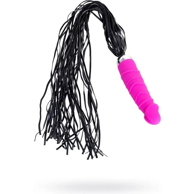 Розовый вибратор с чёрной полиуретановой плёткой - 16 см - Black Red