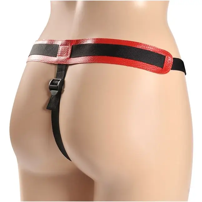 Красно-чёрные трусики с плугом HARNESS Trapper - размер XS-M - BDSM accessories. Фотография 2.