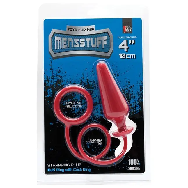 Красное эрекционное кольцо с анальной пробкой MENZSTUFF 4INCH SINGLE RING ANAL PLUG - MenzStuff. Фотография 2.