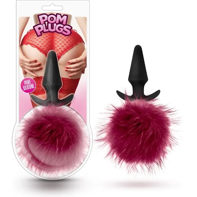 Силиконовая анальная пробка с бордовым заячьим хвостом Fur Pom Pom - 12,7 см - Pom Plugs. Фотография 5.