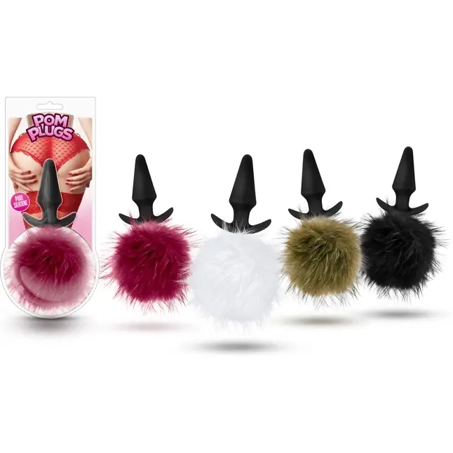 Силиконовая анальная пробка с бордовым заячьим хвостом Fur Pom Pom - 12,7 см - Pom Plugs. Фотография 6.