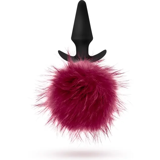 Силиконовая анальная пробка с бордовым заячьим хвостом Fur Pom Pom - 12,7 см - Pom Plugs