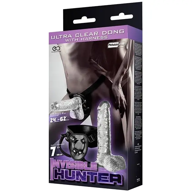 Прозрачный фаллоимитатор с креплением на поясе кольцом INVISIBLE HUNTER 7INCH DONG AND HARNESS - 17,8 см. Фотография 2.