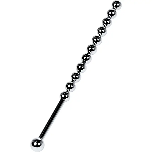 Серебристый длинный уретральный плаг из бусин Metal - 14,9 см - Metal. Фотография 2.