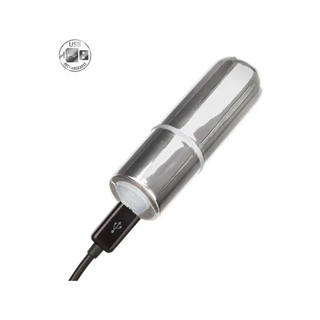 Серебристая перезаряжаемая вибропуля Rechargeable Mini Bullet. Фотография 7.