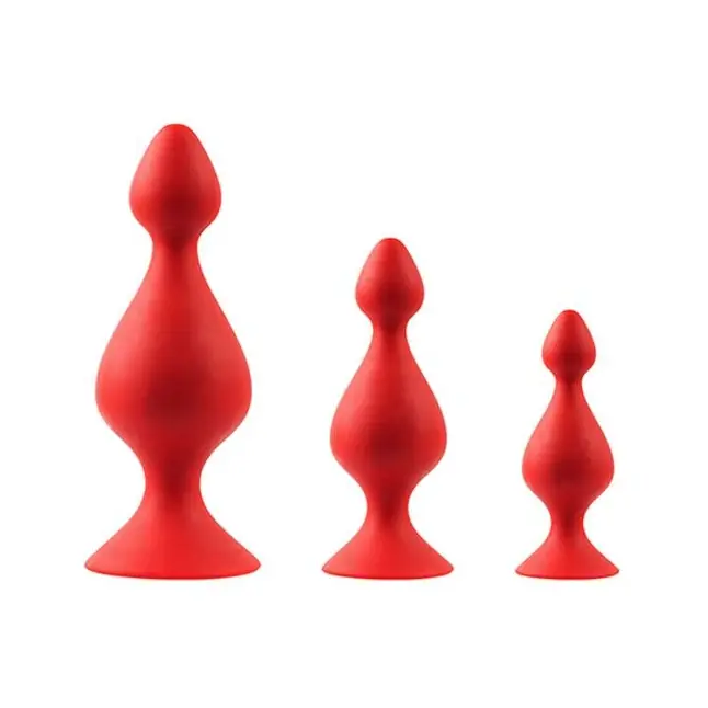 Набор из 3 красных анальных силиконовых втулок MENZSTUFF 3-PIECE ANAL PAWN SET - MenzStuff