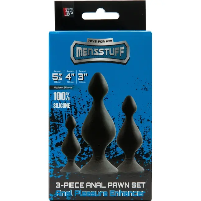 Набор из 3 чёрных анальных силиконовых втулок MENZSTUFF 3-PIECE ANAL PAWN SET - MenzStuff. Фотография 2.