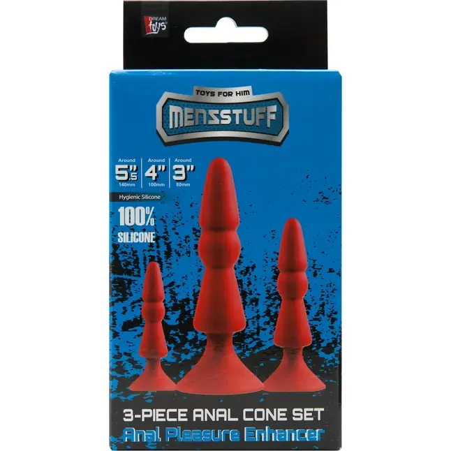 Набор из красных анальных силиконовых втулок MENZSTUFF 3-PIECE ANAL CONE SET - MenzStuff. Фотография 2.