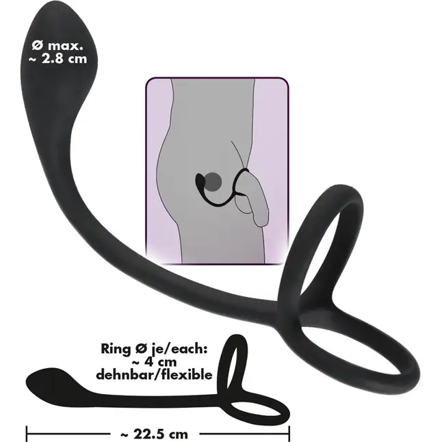 Эрекционное кольцо с утяжкой на мошонку и анальным плаг Black Velvets - You2Toys. Фотография 7.