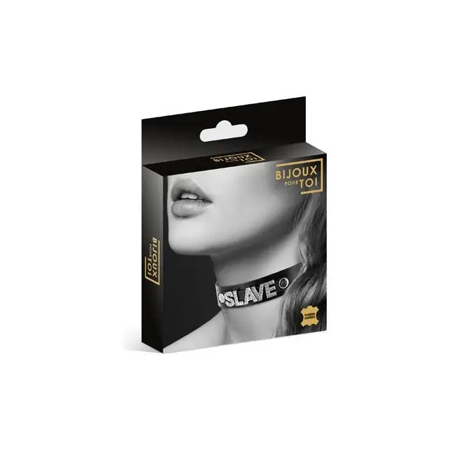 Чокер с надписью COLLIER STRASS SLAVE CUIR BOVIN. Фотография 3.