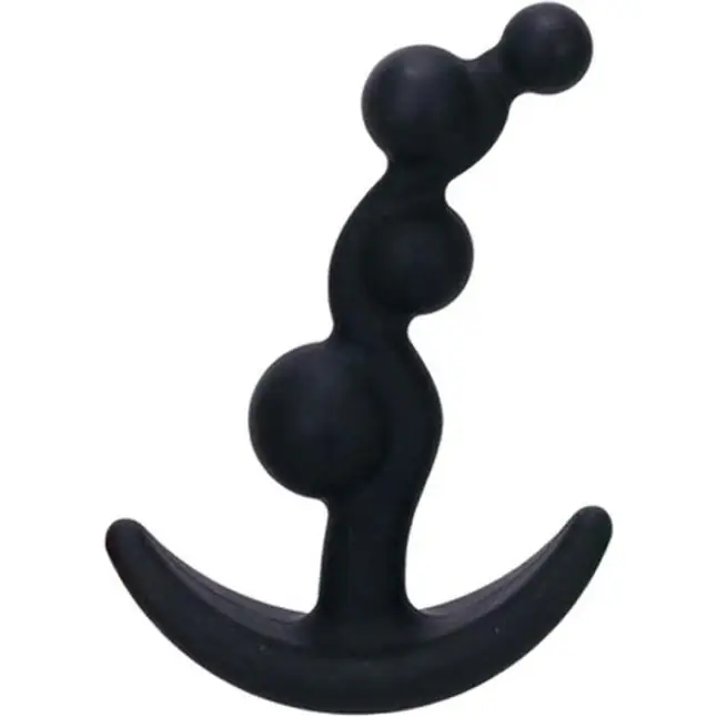 Чёрный анальный стимулятор с шариками Smiling Butt Plug - 8,9 см