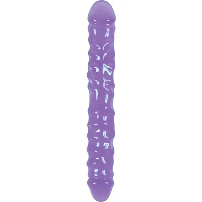 Фиолетовый двусторонний фаллоимитатор Double Dong Ripple - 30 см - Jelly Rancher