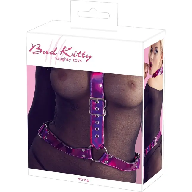 Неоново-розовая сбруя на шею и талию Bad Kitty Body Harness - Bad Kitty. Фотография 8.