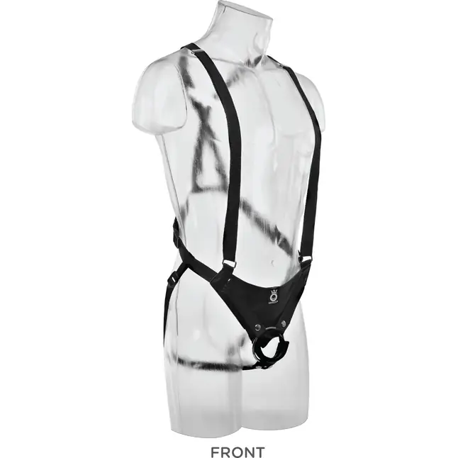 Страпон-система с чёрной насадкой 11 Two Cocks One Hole Hollow Strap-On Suspender System - 30,5 см - King Cock. Фотография 2.