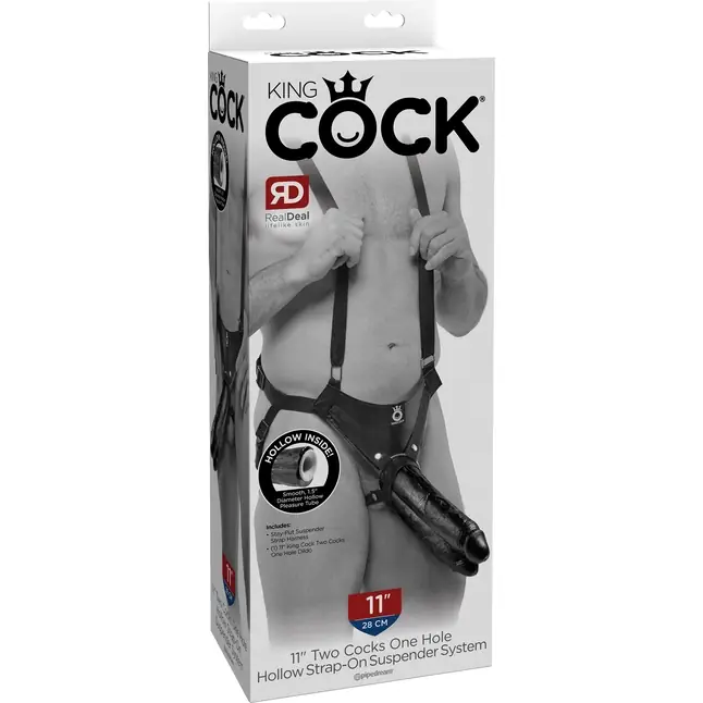Страпон-система с чёрной насадкой 11 Two Cocks One Hole Hollow Strap-On Suspender System - 30,5 см - King Cock. Фотография 7.
