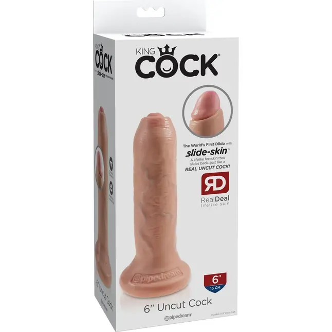 Телесный необрезанный фаллоимитатор на присоске 6 Uncut Cock - 16,5 см - King Cock. Фотография 4.