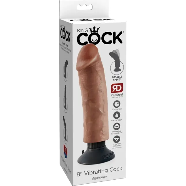 Кофейный вибратор со съемной присоской 8 Vibrating Cock - 21,6 см - King Cock. Фотография 7.