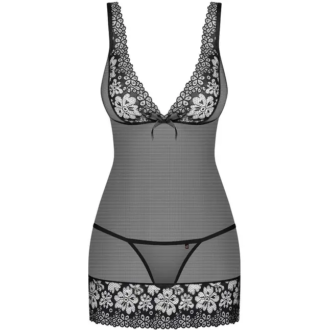 Сорочка из полупрозрачной сеточки с отделкой цветочным кружевом - Sexy. Фотография 3.