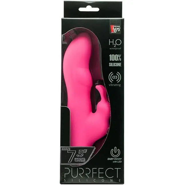 Розовый вибратор с клиторальным стимулятором PURRFECT SILICONE DELUXE RABBIT - 19 см - Purrfect Silicone. Фотография 2.