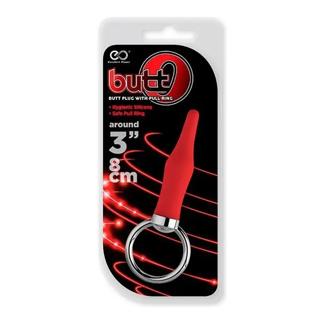 Красная анальная пробка с колечком BUTT O 3INCH BUTT PLUG RED - 8 см. Фотография 2.