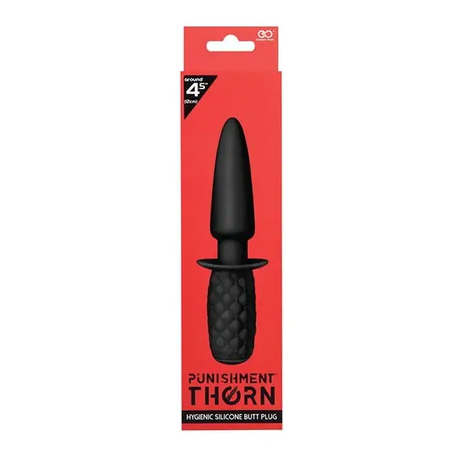 Черная анальная пробка с ручкой PUNISHMENT THORN SILICONE BUTT PLUG. Фотография 2.