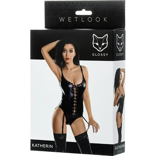 Боди Katherin из материала wetlook на шнуровке - Glossy. Фотография 5.