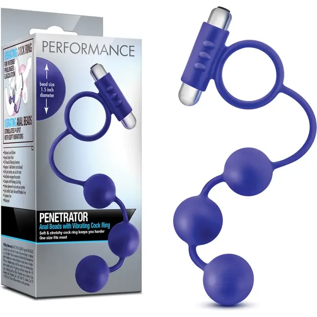 Синее эрекционное кольцо с анальным стимулятором Penetrator - Performance. Фотография 2.