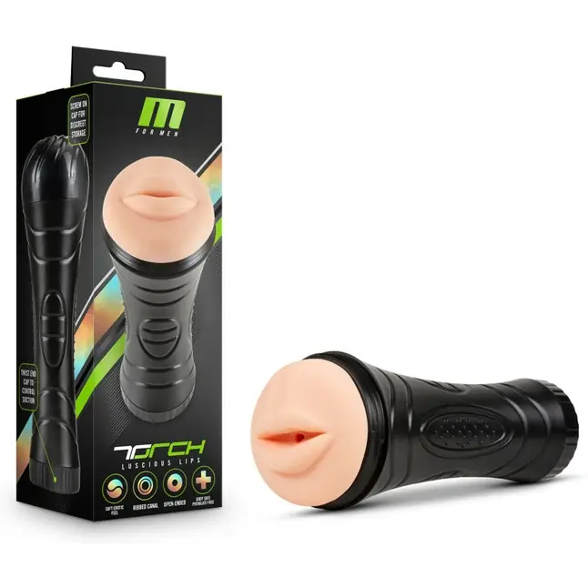 Телесный мастурбатор-ротик в колбе The Torch Luscious Lips - M for Men. Фотография 5.