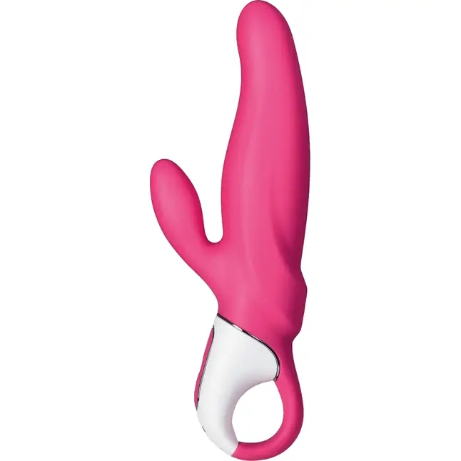 Ярко-розовый вибратор Satisfyer Mr. Rabbit с клиторальным отростком - 22,1 см. Фотография 2.