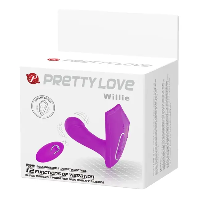 Лиловый вибромассажёр Willie с пультом ДУ - Pretty Love. Фотография 8.