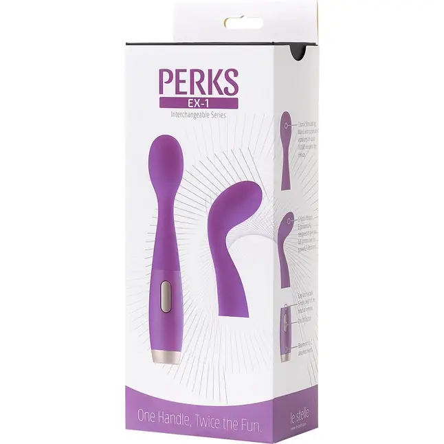 Фиолетовый вибратор Le Stelle PERKS SERIES EX-1 с 2 сменными насадками. Фотография 5.